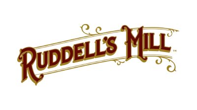 Stylized gold and red Ruddell's Mill logo
