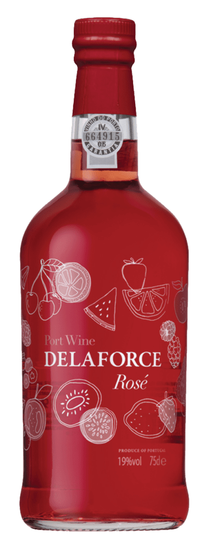 Red Delaforce Rosé port wine bottle.
