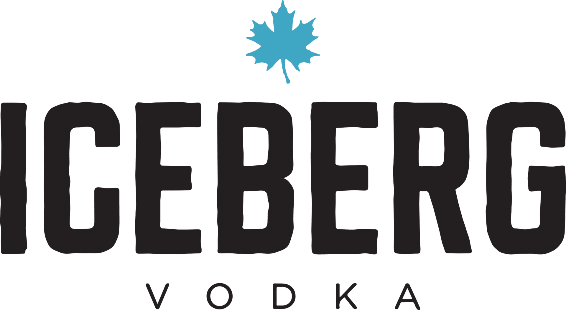 Large ICEBERG wordmark topped by blue leaf