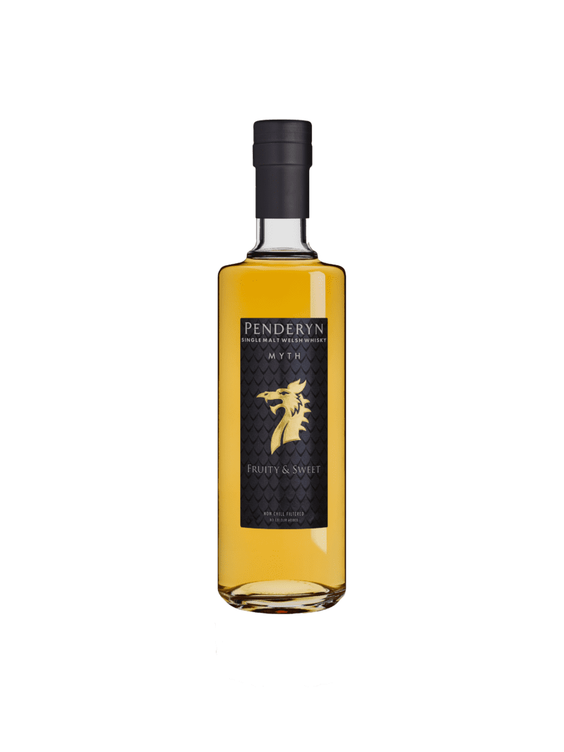 Penderyn whisky bottle with dark label.
